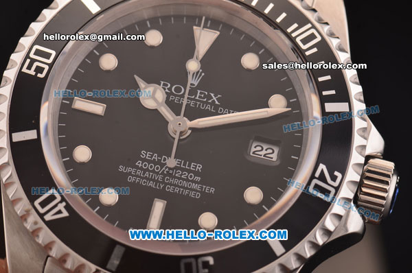Rolex Sea-Dweller Swiss ETA 2836 Automatic Movement Full Steel with Black Bezel and Black Dial-White Markers - Click Image to Close